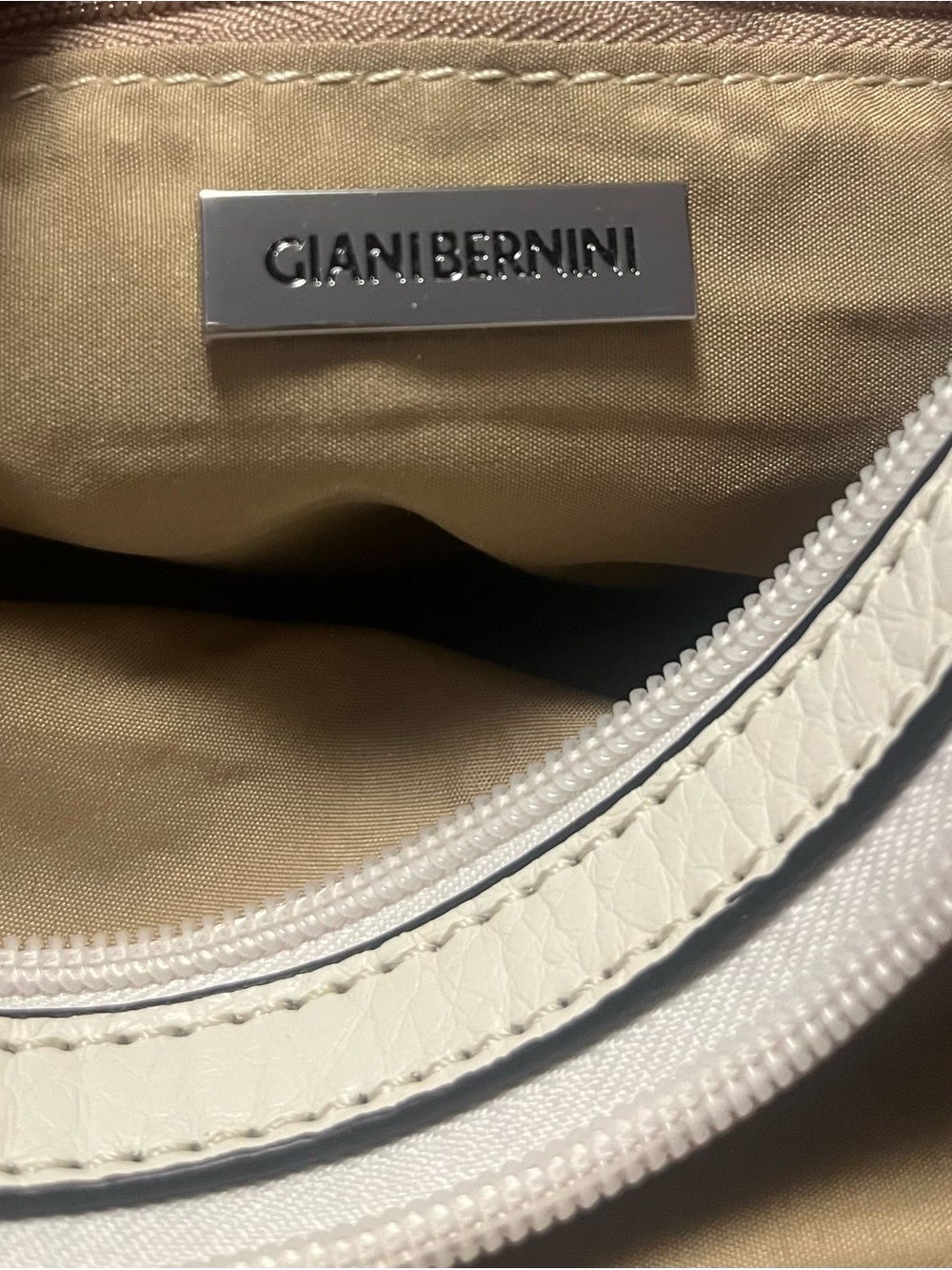 Giani Bernini Ivory Taupe Pebble Hobo Shoulder Bag Multi Pocket Purse - Picture 9 of 12